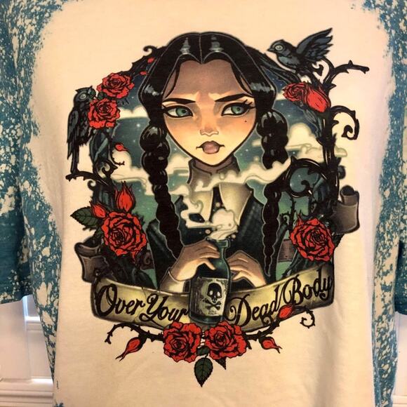 Addams Family Sublimated Bleach Dye Handmade Graphic Tee - Picture 4 of 5